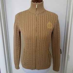 RALPH LAUREN Gold Cable Knit Zip Up Sweater 4-6 S